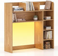 LDAILY Desktop Bookshelf with LED Lights, 35.5’’ Wooden Desk Shelf with 8 Cubes & 3 Adjustable Storage Shelves, 5-Tier Desk Hutch for Dorm College Office Computer Monitor Up to 25’’(Natural) by LDAILY
