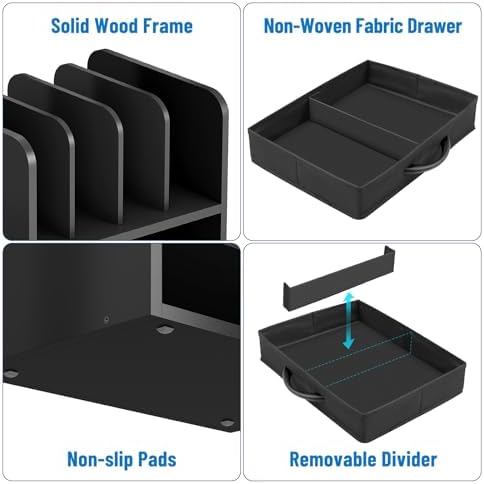 Desk File Organizer for Home, Office, School, Wooden Frame Desktop Storage Solution for Office Supplies, Documents, Papers, Folders and Stationery, Space-Saving and Stylish Document Sorter - Image 5