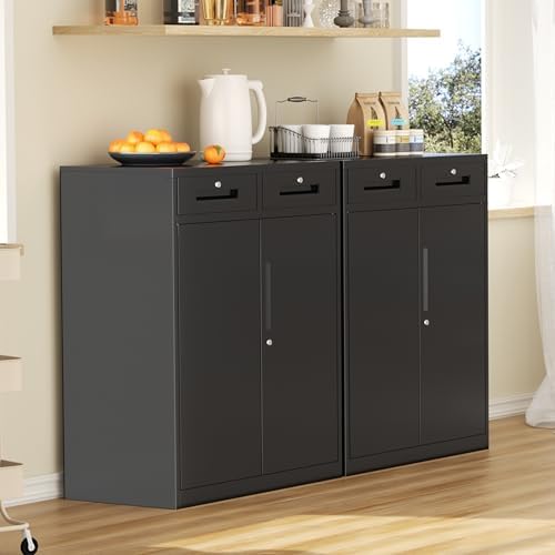 INTERGREAT Metal Garage Storage Cabinets with Lock,Steel Storage Cabinet with Drawer and 2 Adjustable Shelves, Small Lockable Office Steel Cabinet for Home, Warehouse, School, Black - Image 7