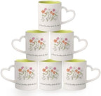 Pickmesh Floral Coffee Mug Set of 6, 10 oz Ceramic Cups with Heart Handles by Pickmesh