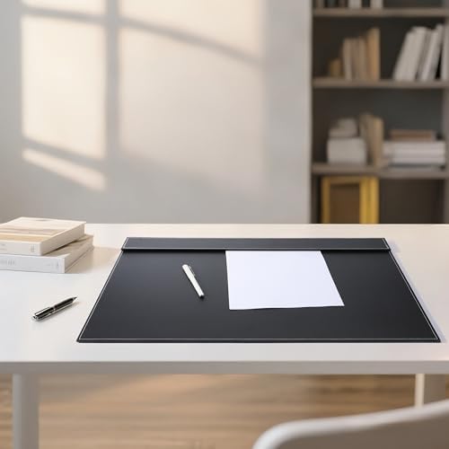 24" x 18" Leather Desk Blotter with Top Rail for Writing Leather Executive Desk Pad Protector Desk Mat for Office Home Workplace Black - Image 3