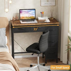 HIGDBFE Small Desk with 5 Fabric Drawers, 33 Inch, Rustic Brown, 14.2" D - Image 7
