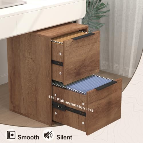 File Cabinet 2 Drawer, Wood Filing Cabinets with Hanging Bars for Letter Size, Samll Filing Cabinets for Home Office, Under Desk Storage Cabinet, Assembly Required, Brown - Image 4