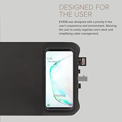 POUT E8 Wood Desk Monitor Computer Stand Riser Shelf + USB HUB + Qi Fast Wireless Charging Charger Pad Mat for Laptop, Apple, iMac, PC, iPhone, Samsung Galaxy, Airpod 2, Buds (Black) - Image 4