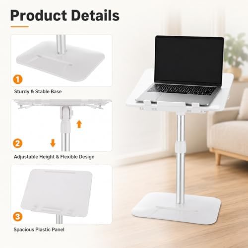 Adjustable Book Stand with Clip, 7-Angle Reading Holder, Detachable Upper Panel, 13.8 x 10.6 in Reading Board, 9.84-21.65 in Height Range, Heavy Base for Tablets, Textbooks, Cookbooks, Laptops, White - Image 4