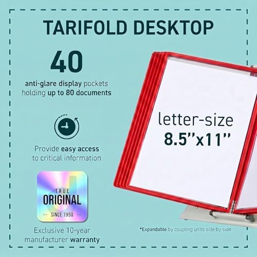 Tarifold Desktop Reference Display System, 40 Pockets, Expandable, Red - Image 2