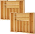 Purawood Bamboo Drawer Organizer, 2 Pack - Expandable Silverware Organizer & Utensil Organizer, Cutlery Tray with Dividers, 7-9 Slots- Premium Kitchen Organizer for Utensils & Flatware (Natural) by PURAWOOD