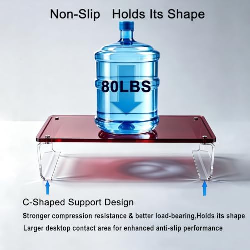 Acrylic Monitor Stand Riser L14" x H5" | Multi-Purpose Desk Organizer for Monitor & Laptop, Compatible with PC, Apple Studio Display and Printer, Ideal for Home Workspaces & Office Desks (Burgundy) - Image 3