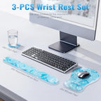 Ospelelf Mouse Pad with Wrist Rest Set Gel Ergonomic Keyboard Wrist Support Anti-Slip Rubber Bottom Office Women Desk Accessories for Computer, Laptop and Gaming, Ice Blue - Image 2