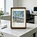 Original Hand Drawn Travel Art Desk Calendar Aug 2026-Dec 2027, 8 Inch Black Walnut Framed Monthly Table Calendar, Decorative Desktop Art Calendar - Image 4