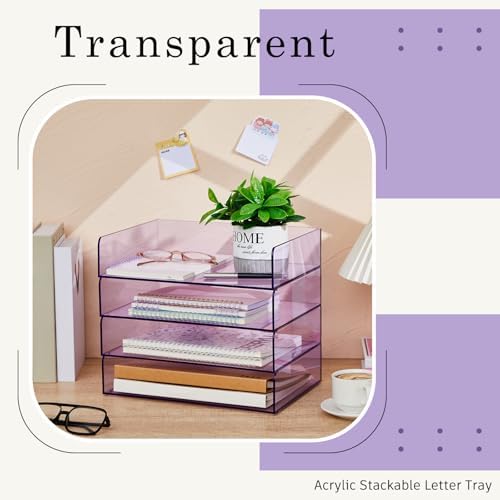 Harloon 4 Tier Paper Organizer Clear Purple Letter Tray Acrylic File Tray - Image 5