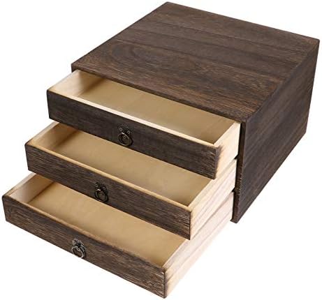 Cabilock Solid Wood Desktop Drawer Organizer Vintage Retro Desk Drawer Box with Pull Ring Wooden Table for Office Supplies School Organizer Home Desk Storage 10.03 X 9.64 X 6.49 in by cabilock