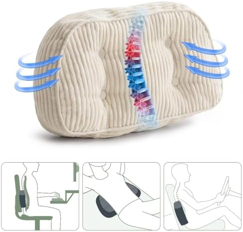 HIGOGOGO Lumbar Support Pillow for Recliner Chair/Accent Chair/Couch/Office Chair, Tufted Corduroy Back Support Cushion for Elderly, Recliner Cushions for Back Rest, Pain Relief, Reading, Beige - Image 2