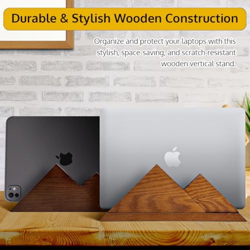 Dual Laptop Holder Vertical Stand 2 Slots Wooden - Dark Brown (Walnut Color) - Vertical Holder for Desk, MacBook Pro & Air, Desktop Organizer Made of Natural Wood, Adjustable Stand for Notebooks - Image 6