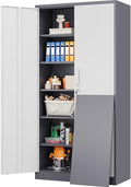 Wide & Deep Metal Storage Cabinet with 2 Doors and 5 Adjustable Shelves,72 inch Tall Locking Garage Storage Cabinet with Lock,Gray White Pantry Cabinets,Steel Cabinets for Home,Office,Garage 72x36x18 by SISESOL