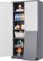 Wide & Deep Metal Storage Cabinet with 2 Doors and 5 Adjustable Shelves,72 inch Tall Locking Garage Storage Cabinet with Lock,Gray White Pantry Cabinets,Steel Cabinets for Home,Office,Garage 72x36x18 by SISESOL