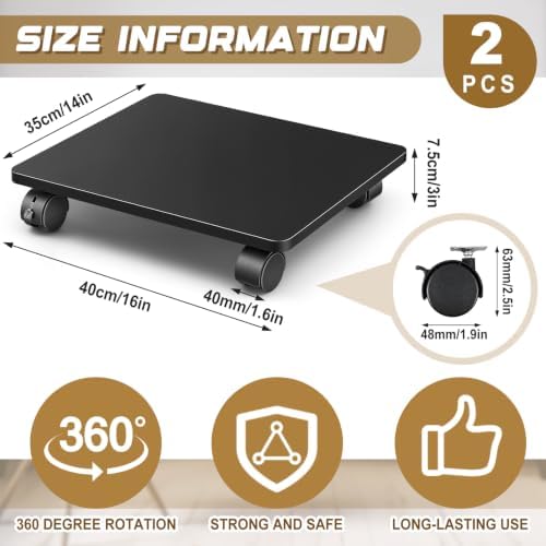 Beeveer 2 Pcs Black Under Desk Printer Stand 15.8 x 13.8 x 3.2 Inches - Image 2