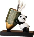 Panda Statue Pen Cup Holder for Girls - Charming Desk Organizer, Premium Resin Figurine, 7x2.8x5.9 Inches, Black and Gold by Bringingarttoyoureveryday
