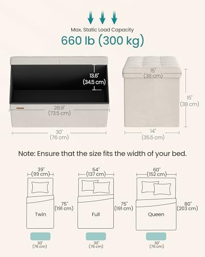 SONGMICS Foldable Storage Ottoman with Flipping Lid, 30 Inch Velvet Bench - Image 2