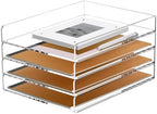 SANRUI 4 Tier Stackable Paper Letter Tray, Acrylic Vertical File Tray A4 Desk Organizer and Accessories Sorter Trays, Clear Workspace Office Supplies Organizers,12inx9.25inx6.6in by SANRUI