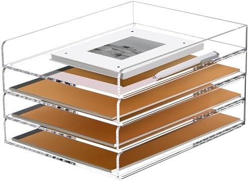 SANRUI 4 Tier Stackable Paper Letter Tray, Acrylic Vertical File Tray A4 Desk Organizer and Accessories Sorter Trays, Clear Workspace Office Supplies Organizers,12inx9.25inx6.6in by SANRUI