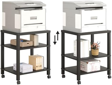 3-Tier Printer Stand with Wheels, Large Under Desk Rolling Cart for Office Storage, Heavy Duty Machine Stand with Adjustable Shelf, 22.04"x17.71"x26.54", Black - Image 6