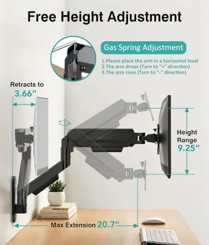 AX WABER Single Monitor Wall Mount for 17 to 32 inch Flat/Curved Computer Screens,Full Motion Adjustable Mechanical Spring Monitor Wall Arm Holds Up to 22lbs,VESA Wall Mount 75x75/100x100, Black - Image 6