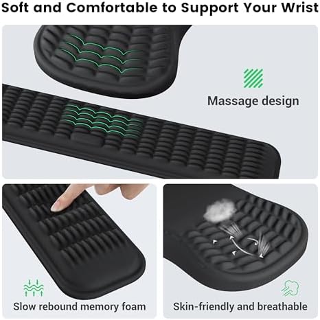 MEKASS Ergonomic Mouse Pad and Keyboard Wrist Rest Set, Super Soft Memory Foam Desk Wrist Support for Computer Keyboard, Non-Slip Arm Palm Rests Cushion for Typing Gaming Office Laptop Mac (Black) - Image 4