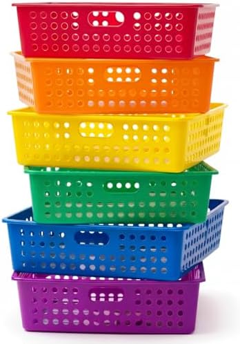 Geetery 6 Pack Classroom Storage Baskets with Handle,Rainbow Color by Geetery