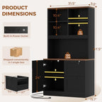 Vertical File Cabinet Bookcase with Printer Stand & Charging Station, Black - Image 3