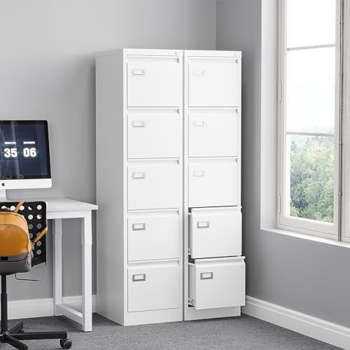 BYNSOE 5 Drawer File Cabinet with Lock Metal Vertical File Cabinet Office Home Vertical File Cabinet for A4 Legal/Letter Size Narrow File Cabinet Locked,Assembly Required - Image 2