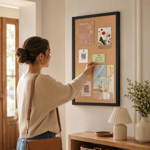 36"x48" Crude Wood Framed Hanging Cork Bulletin Board - Image 4
