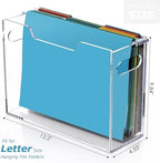 Clear Acrylic Hanging File Organizer Box with Handle, Letter Size Portable File Folder Storage Box, Filing Holder for Desk Home Office - 1 Pack - Image 2