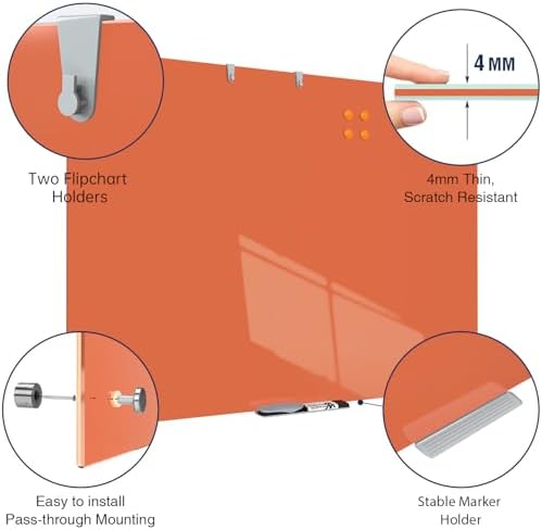 TSJ OFFICE White Board for Wall - 48" x 36" Orange Glass Board 4 X 3 FT - Image 2