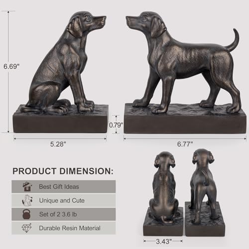 Decorative Bookends for Shelves, Labrador Dog Book Ends for Heavy Books, Lab Dog Statues Bookends for Heavy Books with Anti-Slip Base Book Holders for Home Office Decor (Bronze) - Image 3