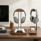 Wood Headphone Stand for Desk, Walnut Headset Holder with Storage Tray - Image 4