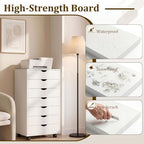 7 Drawer Mobile File Cabinet with Wheels, Office Storage Drawers, White - Image 6