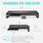 T2 Metal Monitor Stand with USB Hub, RGB Lighting & Storage Drawer - Image 6