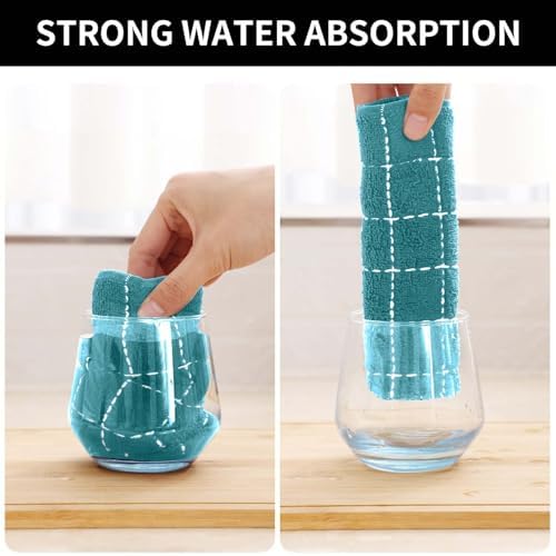 Homaxy Cotton Terry Kitchen Towels and Dishcloths Set of 10, Lake Blue - Image 3
