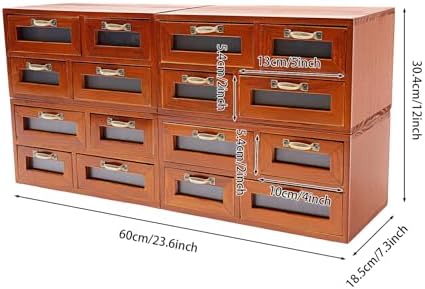 4 Pack 16 Drawers Vintage Wooden Desk Drawer Organizer Tabletop Chest for Home Office - Image 2
