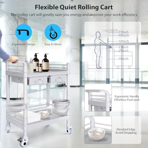 Medical Mobile Trolley Cart 2-Shelf 220 LBS Max Load Rolling Utility Cart - Image 4