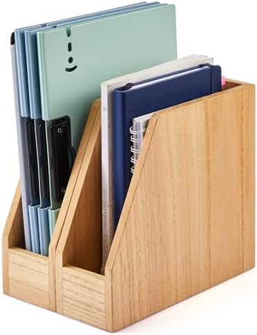 KIRIGEN Wood File Folder Holder, 2-Pack Desktop File Organizer Natural by KIRIGEN