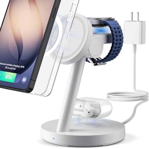 KPON for Samsung 3 in 1 Charging Station, Magnetic Wireless Charger Stand for MagSafe for Samsung Galaxy S26 Ultra/S25/Z Fold7/Flip7, Phone Watch Charger Dock for Galaxy Watch Ultra/8/7 and Buds by KPON