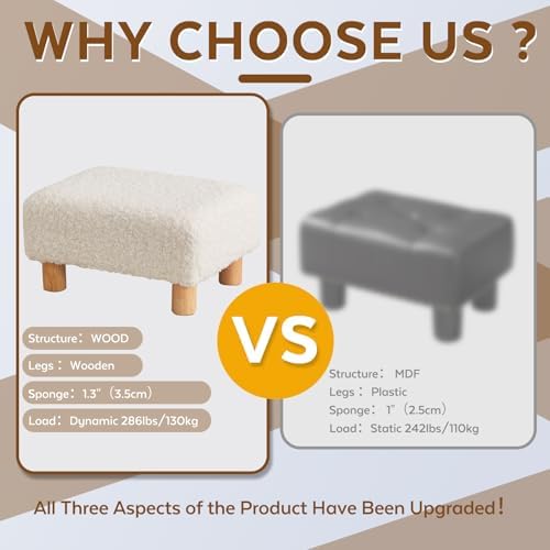 Small Foot Stool Ottoman, Sherpa Footstool Ottoman Foot Rest for Couch, Rectangle Footstools and Ottomans Small for Living Room, Entryway and Bedroom (White) - Image 4