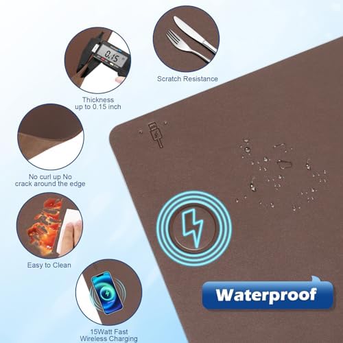 Wireless Charging Desk Mat, Mouse Pad, Brown-L, 36 * 17inch - Image 4