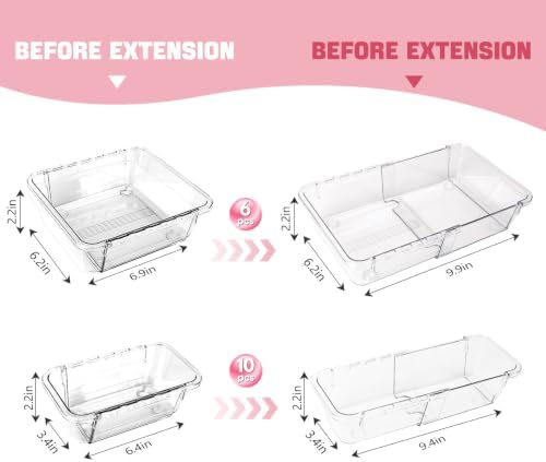 16 PCS Extendable Drawer Organizer Set Clear Stackable Vanity Storage Bins - Image 2