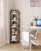 CHOEZON 5-Tier Corner Shelf, Industrial Corner Bookshelf, 59.4" Corner Storage Stand, Plant Stand Display Shelf, Corner Bookcase for Bedroom, Living Room, Home Office, Greige and Black TCJ10BG - Image 7