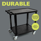 Pearington 2-Tier Compact Multi-Purpose Plastic Utility Cart with Lockable Wheels up to 150lbs, Black - Image 6