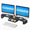 LEKETREE Dual Monitor Stand Riser with Drawer and 2 Pen Holders, Black by Stylishworkspaceeffortlessorganization
