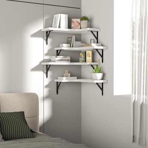 ROMGUAR CRAFT Corner Floating Shelves Wall Mounted Set of 4, White - Image 7